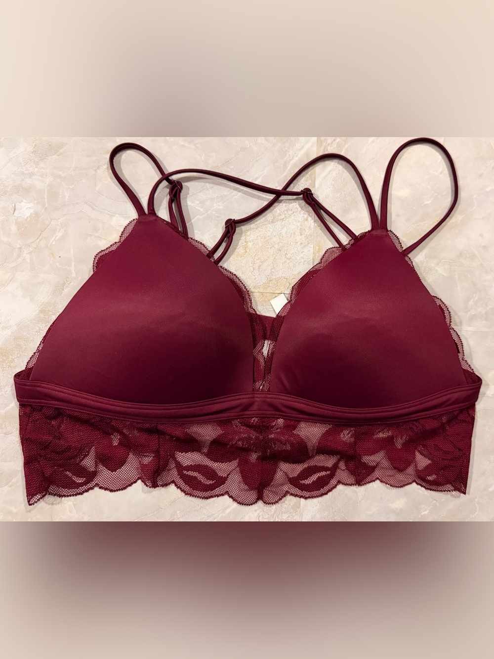 PINK Victoria's Secret Wine Lace-Trim Padded Bralette